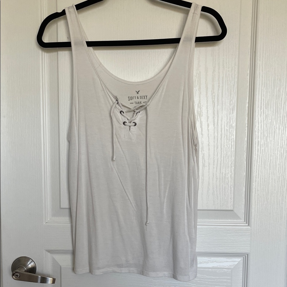 American Eagle Outfitters Lace-Up Tank Top - White